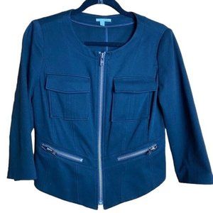 Halogen Black Asymmetrical Zip Front Peplum Back Jacket Blazer Size M